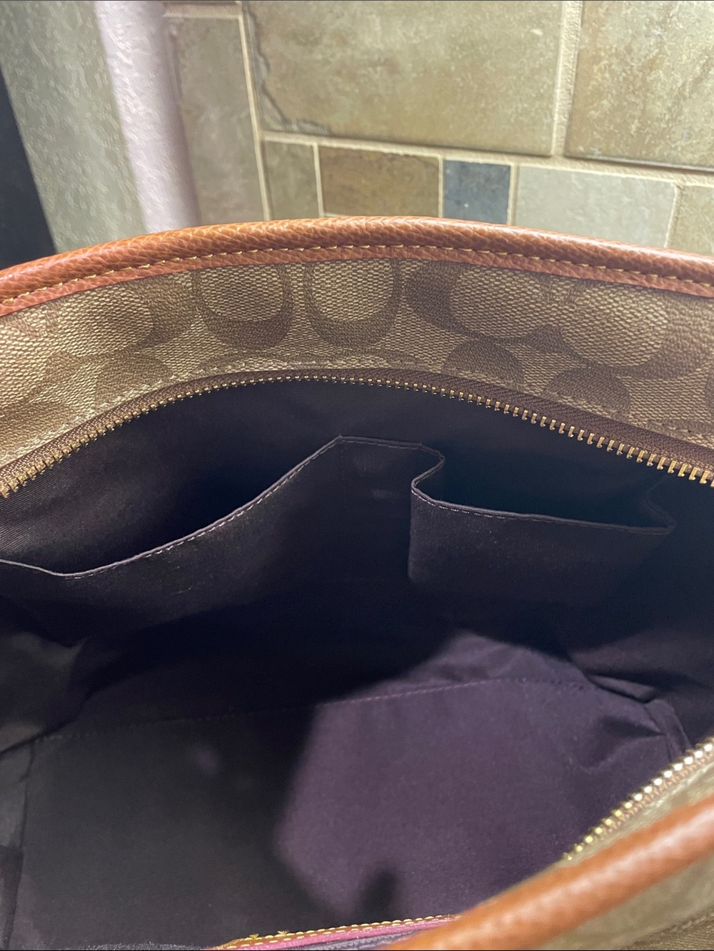 Coach Brown Signature Tote with Chestnut Trim - Picture 10 of 10